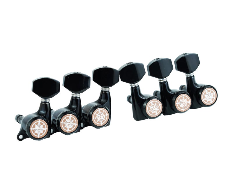 Guyker 6Pcs Guitar Locking Tuners (3L + 3R Handed) - 1:18 Ratio Lock String Tuning Key Pegs Machine Heads with Hexagonal Handle Replacement for LP SG Style Electric, Folk or Acoustic Guitars- Black - Image 3